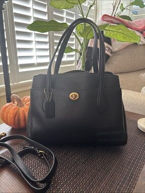 Coach Lora 30 in Black Pebbled Leather with Gold Hardware